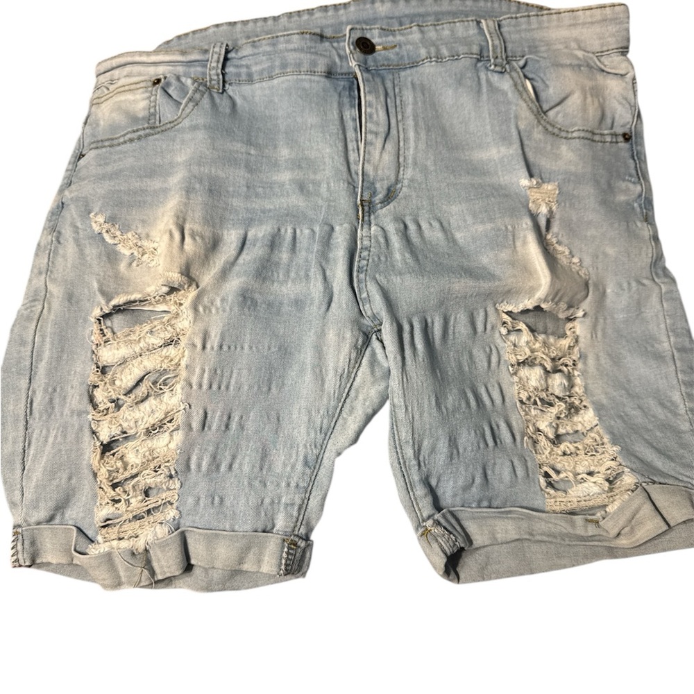 Distressed Light Blue Jean Shorts